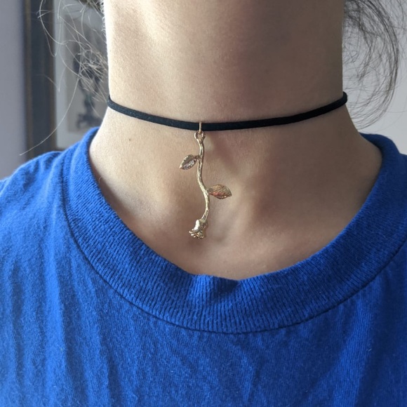 Gold rose choker vegan suede